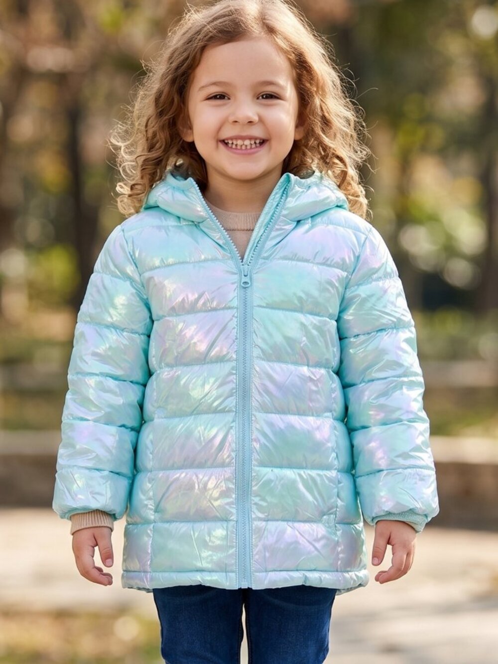 NWOT | Kids Metallic Iridescent Hooded Puffer Jacket Size 4/5